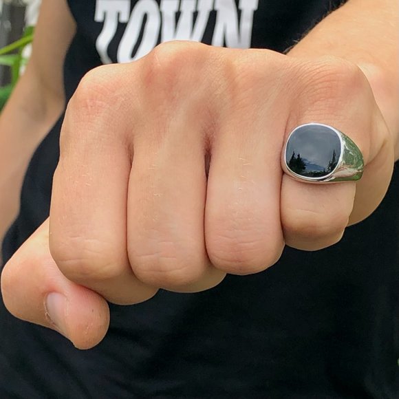 Black Signet Ring, Men's Pinky Ring, Signet Ring for Men, Gothic Ring, Mens Ring - Picture 5 of 7
